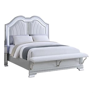 Mody King Bed w LED- Footboard Bench- Silver Fabric Upholstery- Gray