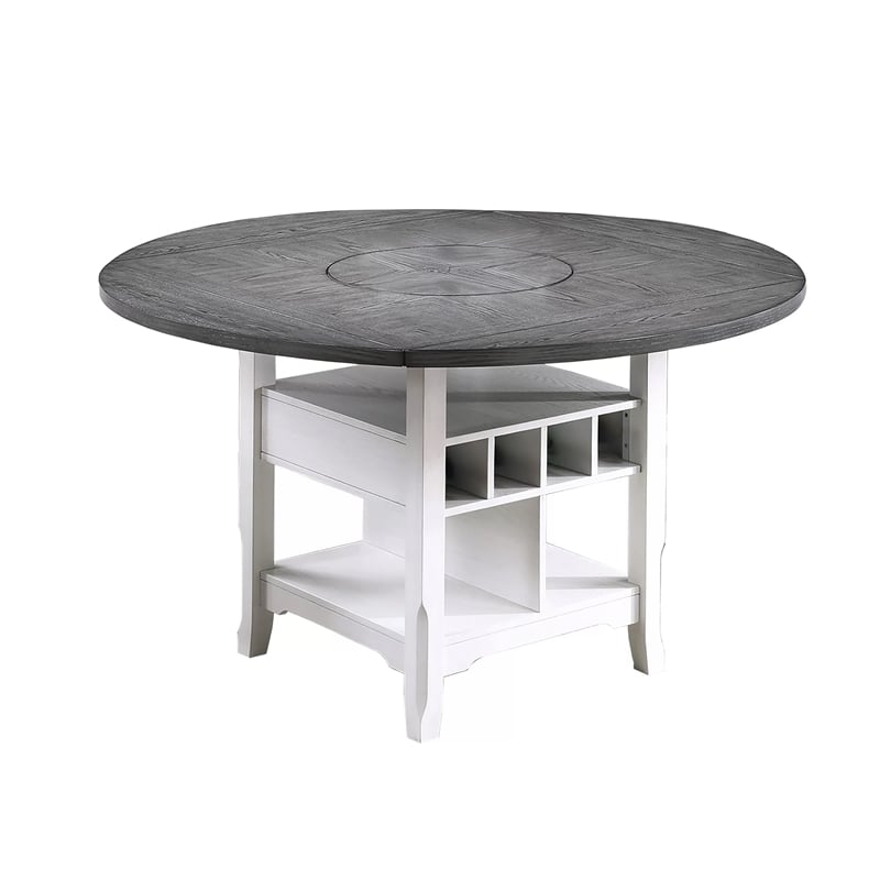 Vora Counter Height Storage Table- 4 Leaves- Antique White- Gray 42-60 Inch