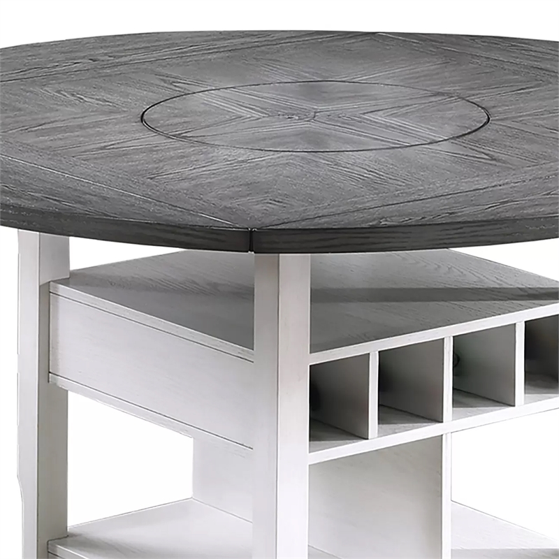 Vora Counter Height Storage Table- 4 Leaves- Antique White- Gray 42-60 Inch