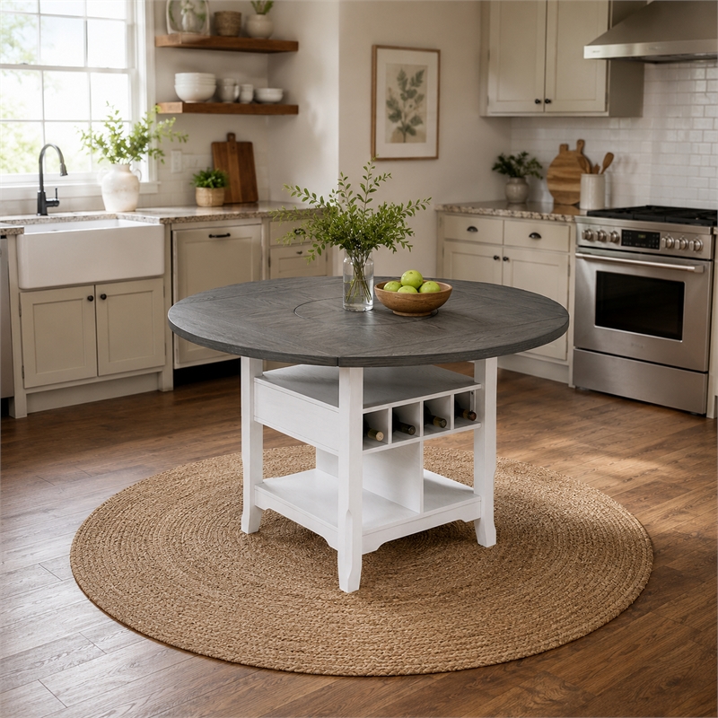 Vora Counter Height Storage Table- 4 Leaves- Antique White- Gray 42-60 Inch