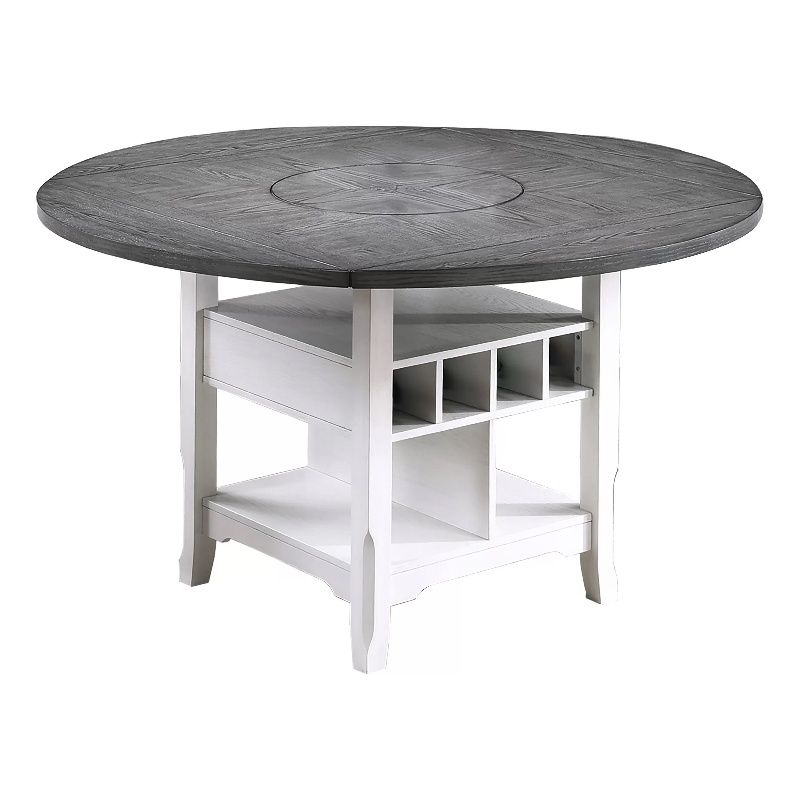 Vora Counter Height Storage Table- 4 Leaves- Antique White- Gray 42-60 Inch