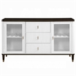 Aren Sideboard Cabinet- 3 Drawers- 2 Glass Doors- White- Brown 62 Inch