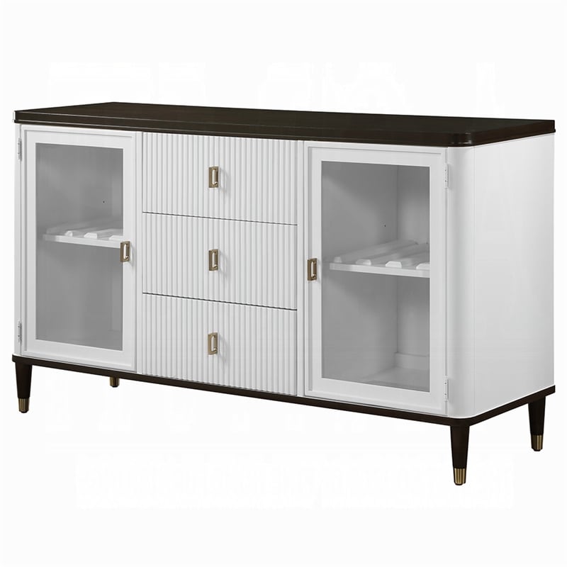 Aren Sideboard Cabinet- 3 Drawers- 2 Glass Doors- White- Brown 62 Inch