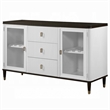 Aren Sideboard Cabinet- 3 Drawers- 2 Glass Doors- White- Brown 62 Inch