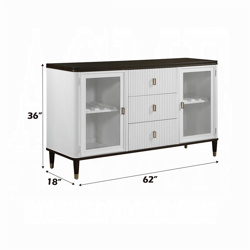Aren Sideboard Cabinet- 3 Drawers- 2 Glass Doors- White- Brown 62 Inch