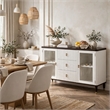 Aren Sideboard Cabinet- 3 Drawers- 2 Glass Doors- White- Brown 62 Inch