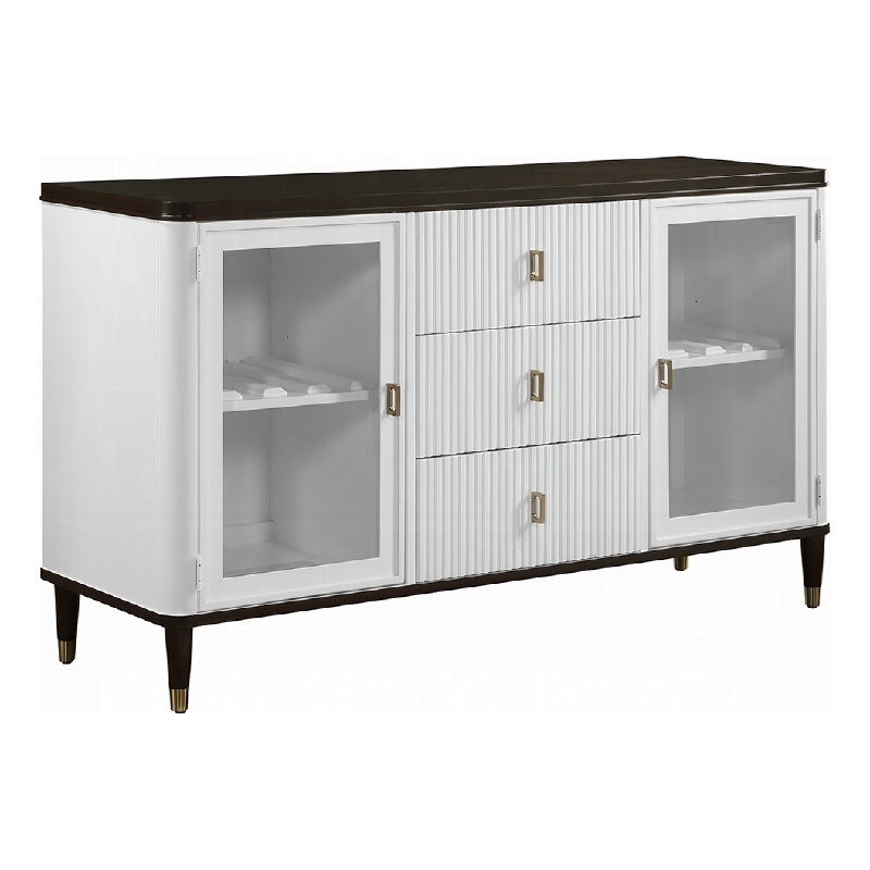 Aren Sideboard Cabinet- 3 Drawers- 2 Glass Doors- White- Brown 62 Inch