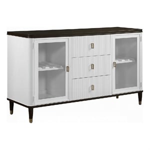 Aren Sideboard Cabinet- 3 Drawers- 2 Glass Doors- White- Brown 62 Inch