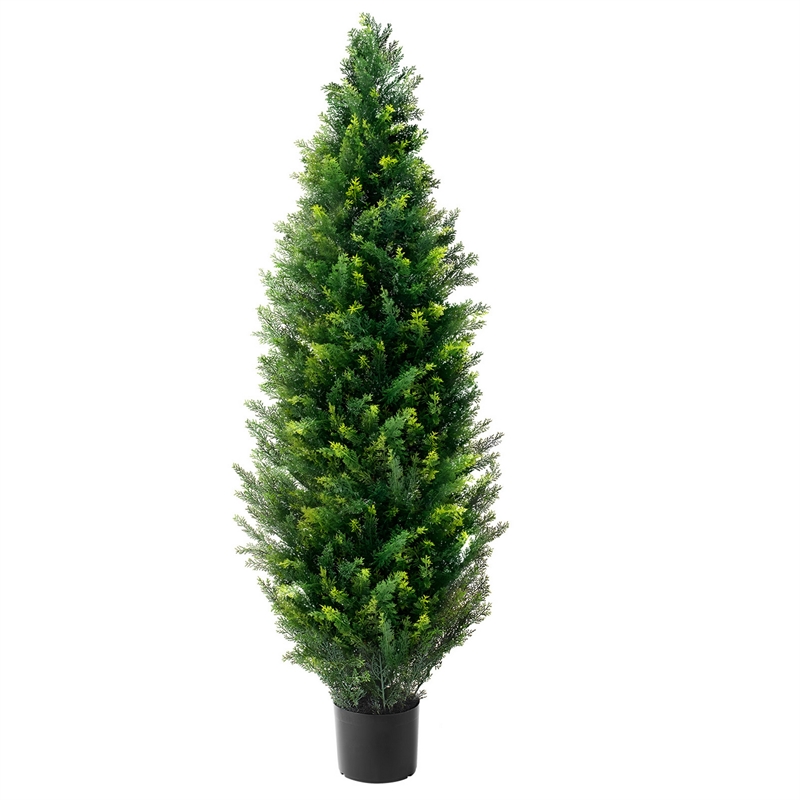 Tahya Cedar Topiary Tree- Set of 2- Iron Frame- Lifelike Poly Silk 48 Inch