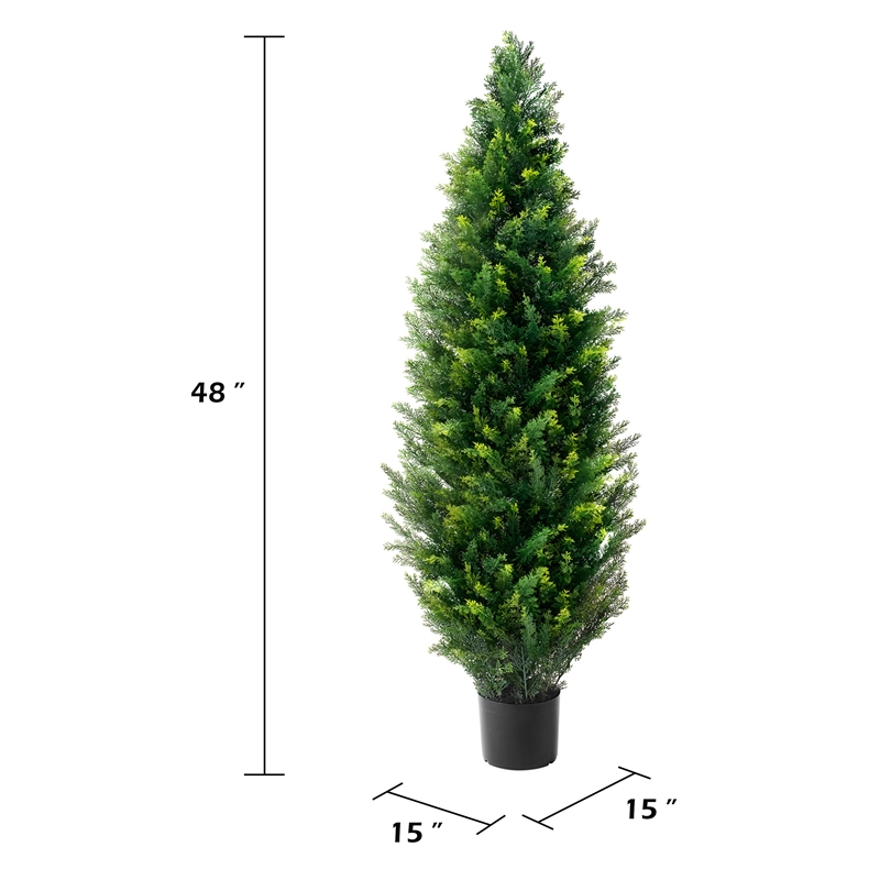 Tahya Cedar Topiary Tree- Set of 2- Iron Frame- Lifelike Poly Silk 48 Inch