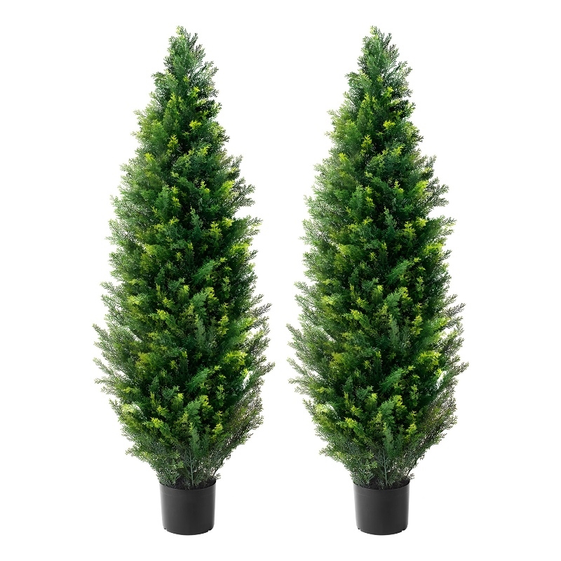 Tahya Cedar Topiary Tree- Set of 2- Iron Frame- Lifelike Poly Silk 48 Inch