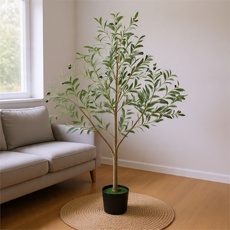 Ezra Artificial Olive Tree with Black Pot- Lifelike Poly Silk 61 Inch