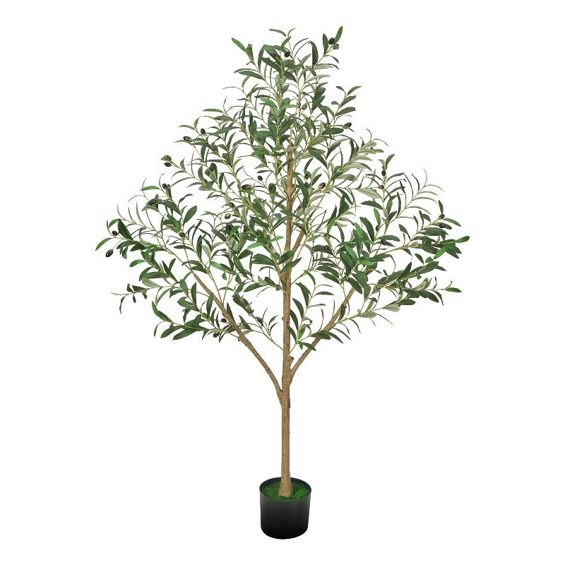 Ezra Artificial Olive Tree with Black Pot- Lifelike Poly Silk 61 Inch