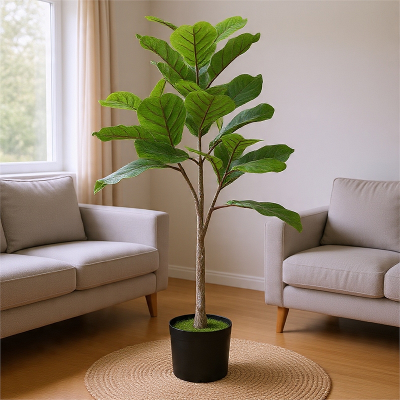 Moona Fiddle Leaf Fig Tree- 28 PEVA Leaves- Lifelike Poly Silk 43 Inch