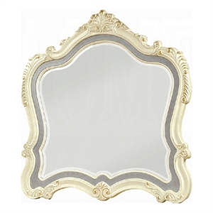 Cheny Dresser Mirror- Arched Crown- Scrolled Trim- Pearl White 45 Inch