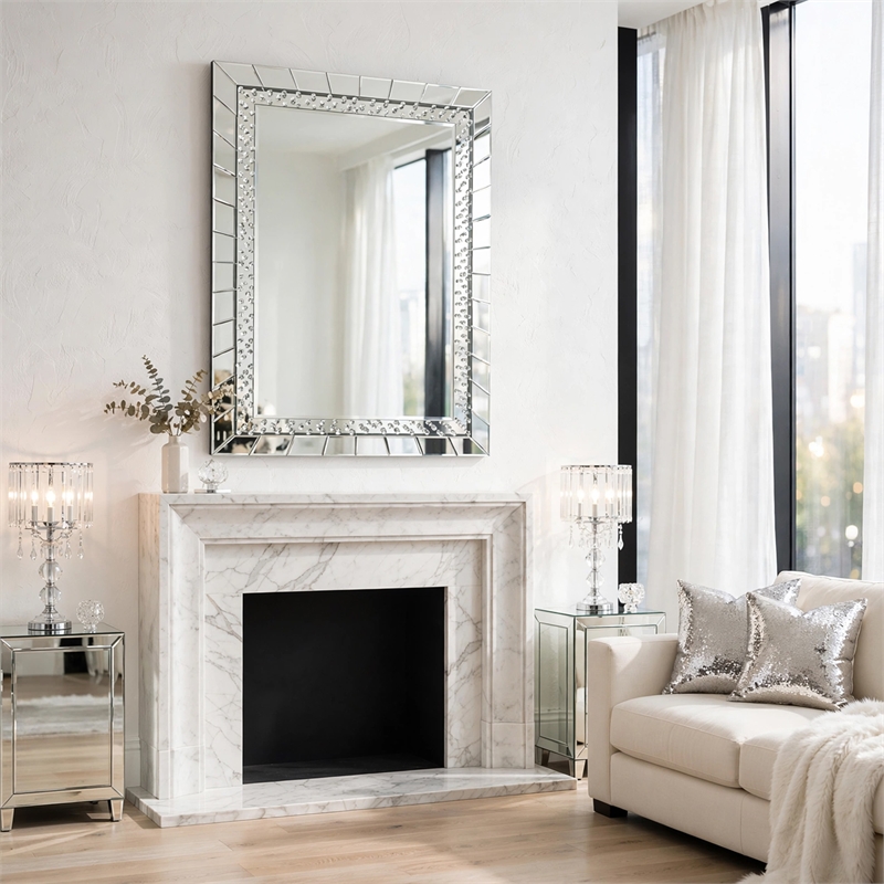 Pali Dresser Mirror- Faux Crystal and Acrylic Diamond Border- 32x47