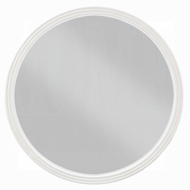 Aren Dresser Mirror- Molded Bordered Frame- White Wood- 35 Inch Round