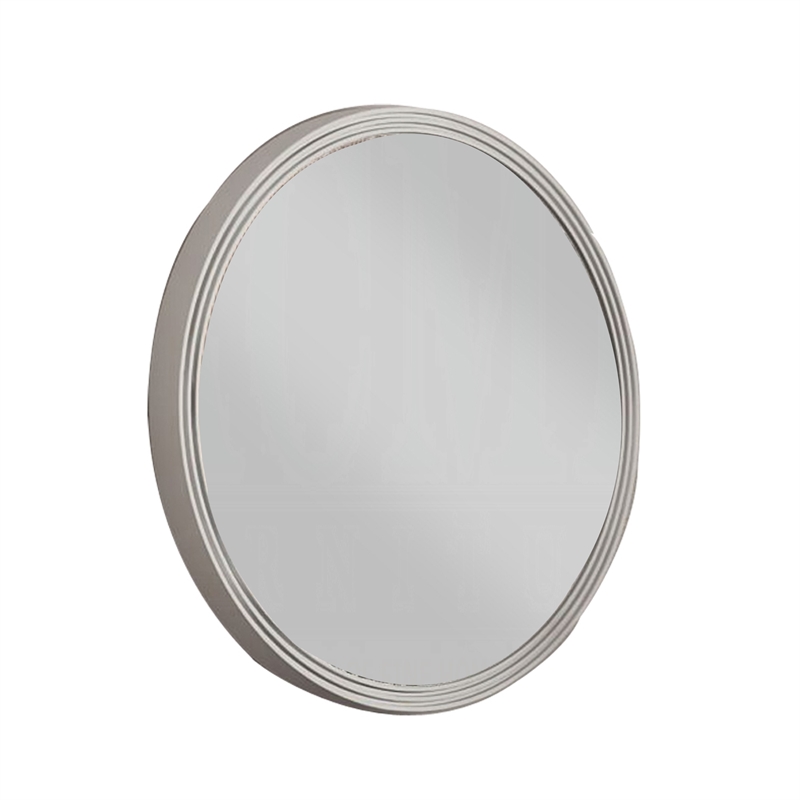 Aren Dresser Mirror- Molded Bordered Frame- White Wood- 35 Inch Round