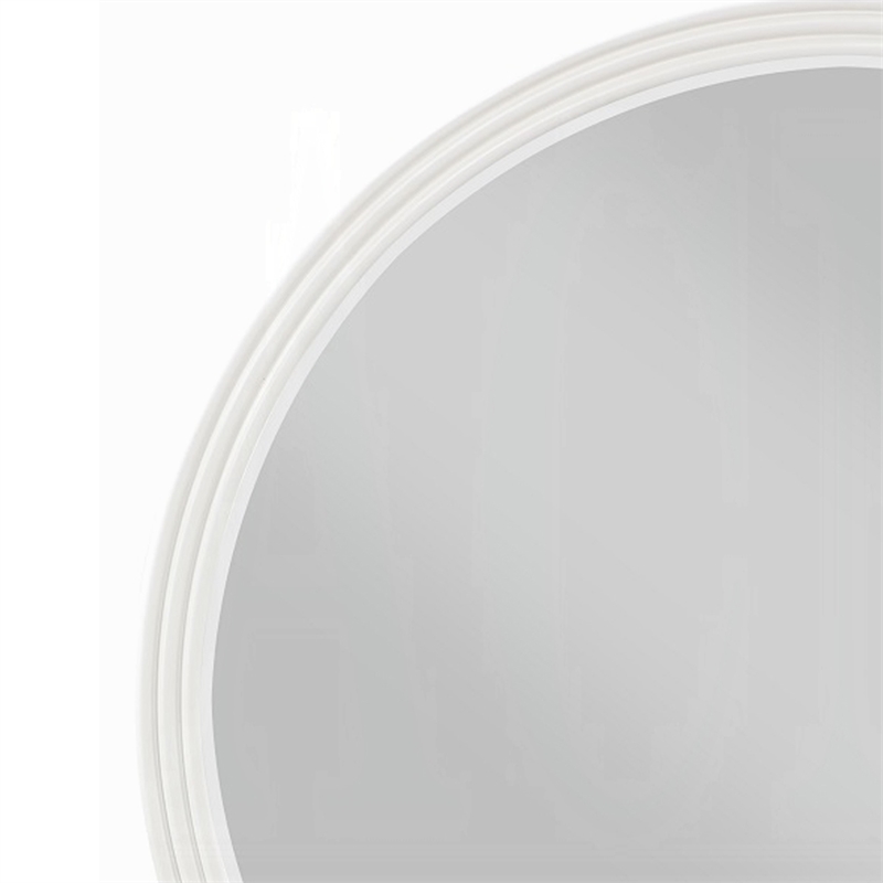 Aren Dresser Mirror- Molded Bordered Frame- White Wood- 35 Inch Round