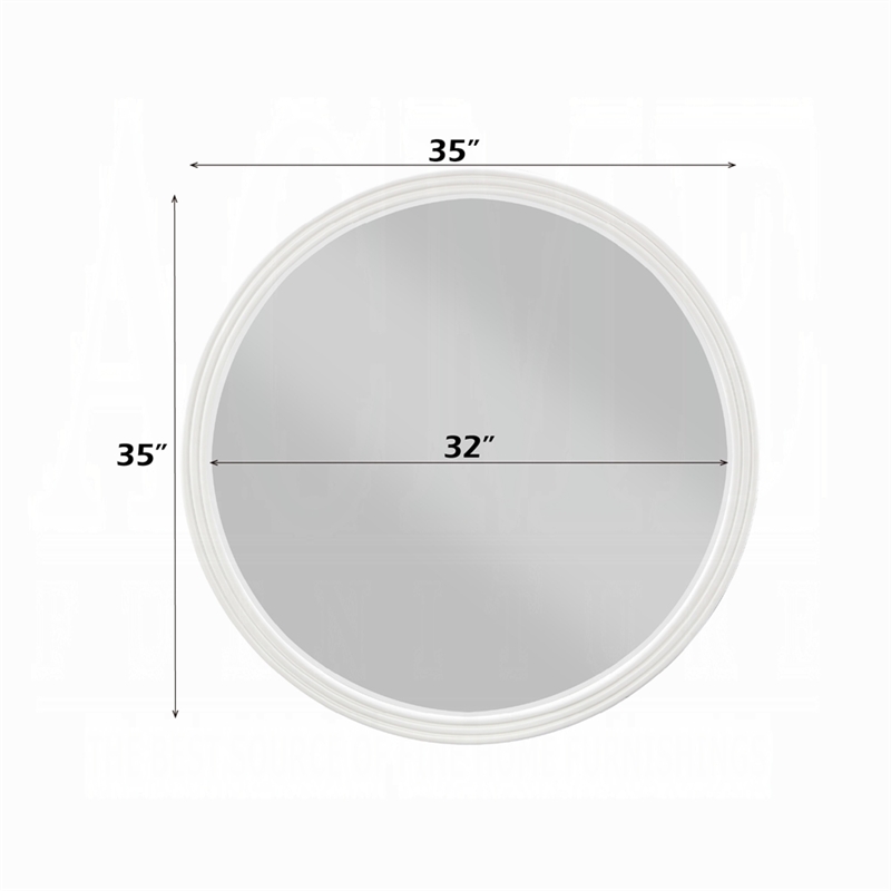 Aren Dresser Mirror- Molded Bordered Frame- White Wood- 35 Inch Round