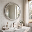 Aren Dresser Mirror- Molded Bordered Frame- White Wood- 35 Inch Round