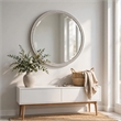 Aren Dresser Mirror- Molded Bordered Frame- White Wood- 35 Inch Round