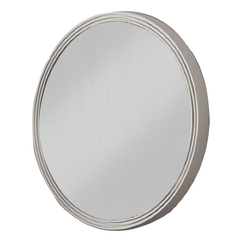 Aren Dresser Mirror- Molded Bordered Frame- White Wood- 35 Inch Round