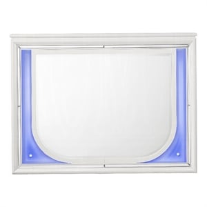 Rara Dresser Mirror w Blue LED- Rectangular Landscape Pearl White 36x47