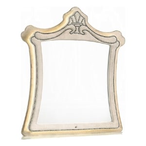 Willa LED Dresser Mirror- Crown Top- Nailed Beige Velvet Upholstery 45x48