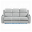 Ely Power Recliner Sofa with LED- Speakers- Gray Faux Leather- 83 Inch
