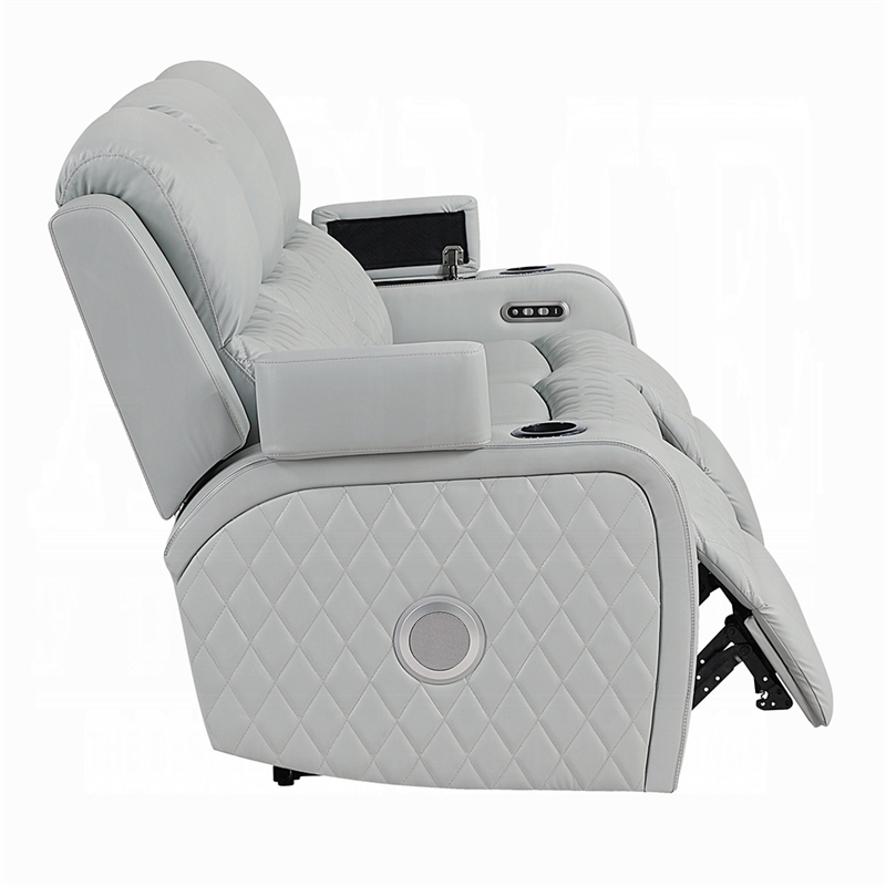 Ely Power Recliner Sofa with LED- Speakers- Gray Faux Leather- 83 Inch