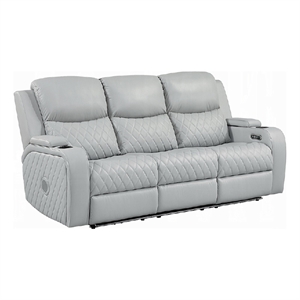 Ely Power Recliner Sofa with LED- Speakers- Gray Faux Leather- 83 Inch