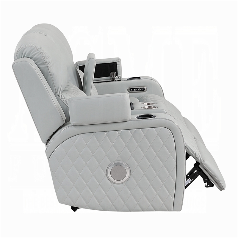 Ely Power Recliner Loveseat with Console- LED- Gray Faux Leather- 71 Inch