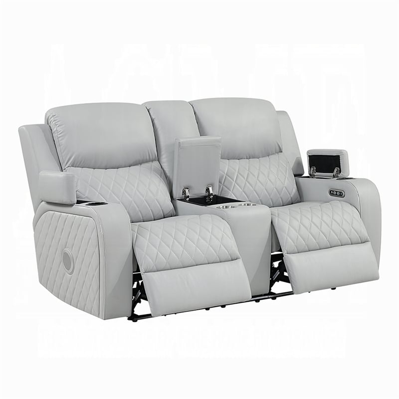 Ely Power Recliner Loveseat with Console- LED- Gray Faux Leather- 71 Inch