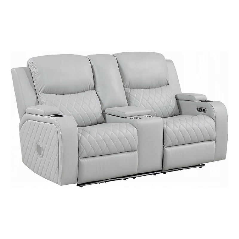 Ely Power Recliner Loveseat with Console- LED- Gray Faux Leather- 71 Inch