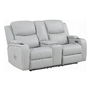 Ely Power Recliner Loveseat with Console- LED- Gray Faux Leather- 71 Inch