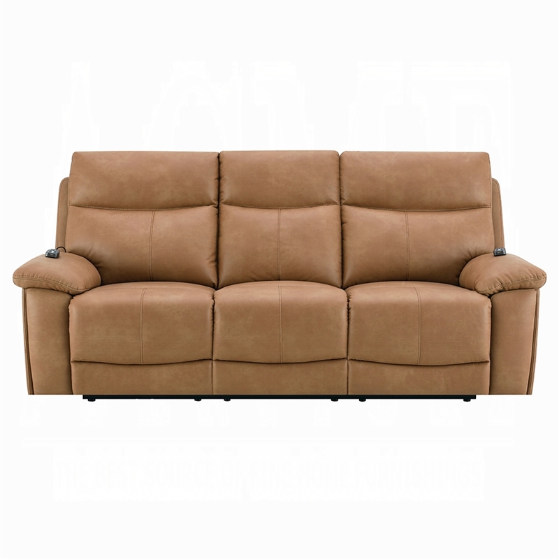 Kima Power Motion Recliner Sofa with USB- Brown Leather Aire- 85 Inch