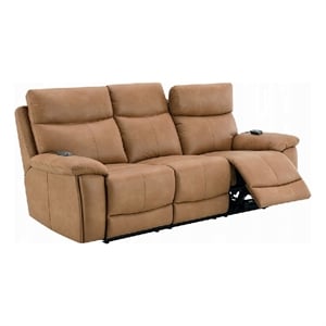Kima Power Motion Recliner Sofa with USB- Brown Leather Aire- 85 Inch
