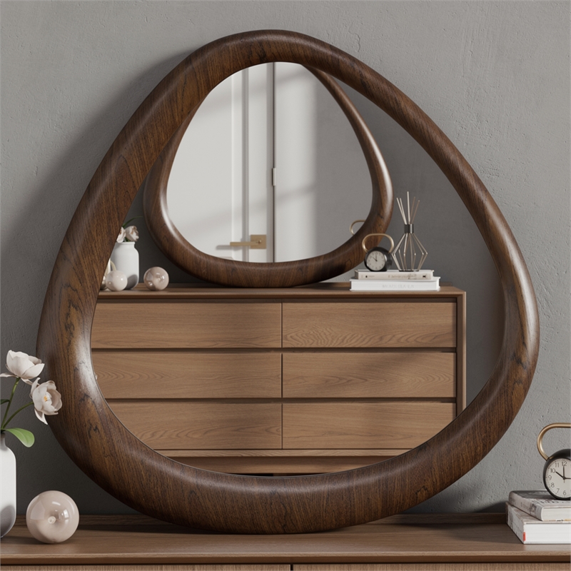 Sima Decorative Wall Mirror- Dark Brown- 39 Inch Organic Asymmetrical Shape
