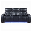 Pera Power Recliner Sofa with Dropdown Table- Black Leather Aire- 86 Inch