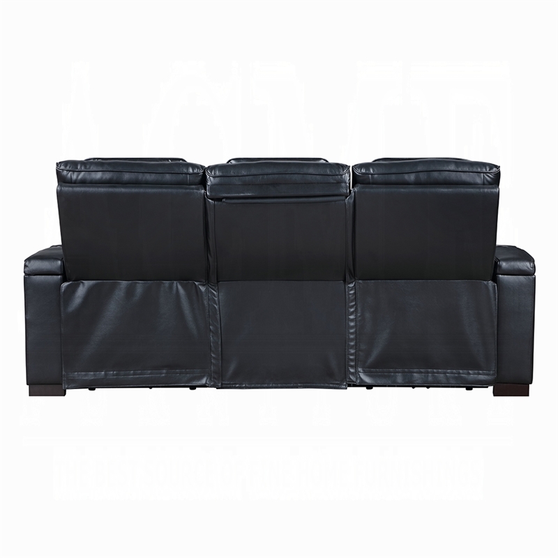 Pera Power Recliner Sofa with Dropdown Table- Black Leather Aire- 86 Inch