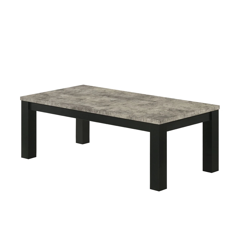 3pc Coffee Table and 2 End Table Set- Gray Concrete Top- Black Wood Legs