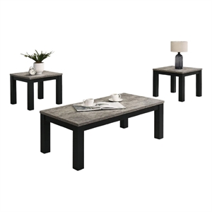 3pc Coffee Table and 2 End Table Set- Gray Concrete Top- Black Wood Legs