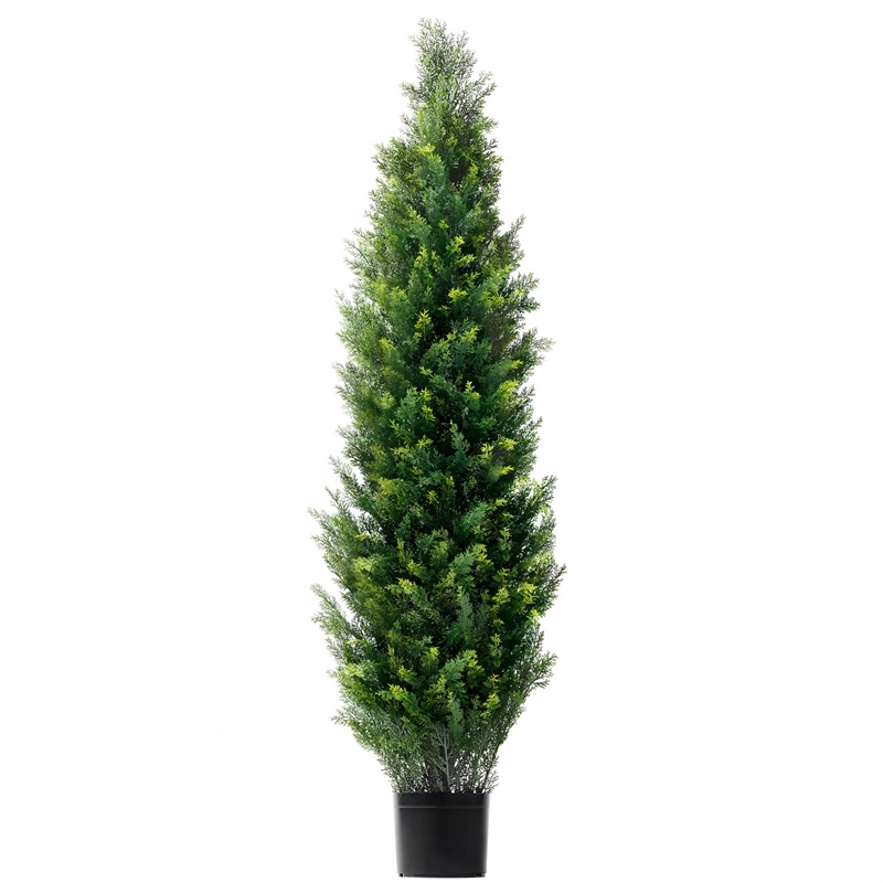 Tahya Cedar Topiary Tree- Set of 2- Iron Frame- Green Poly Silk- 60 Inch