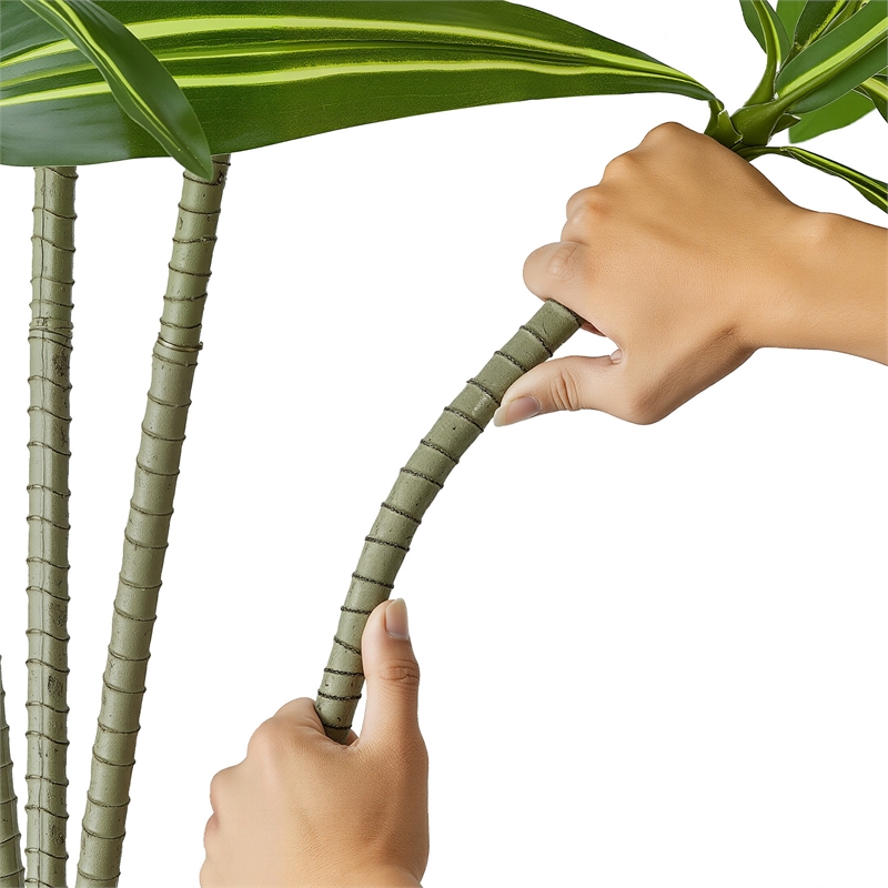 Kren Artificial Dracaena Tree- White Planter- Lifelike Poly Silk 72 Inch