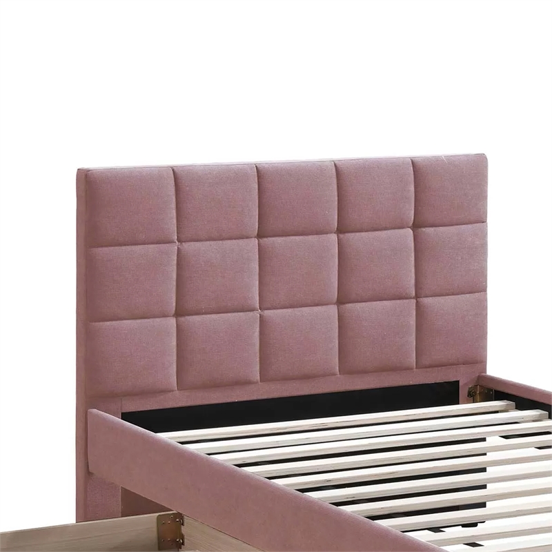 Shahi Full Platform Bed w Trundle- Tufted Pink Brushed Linen Upholstery