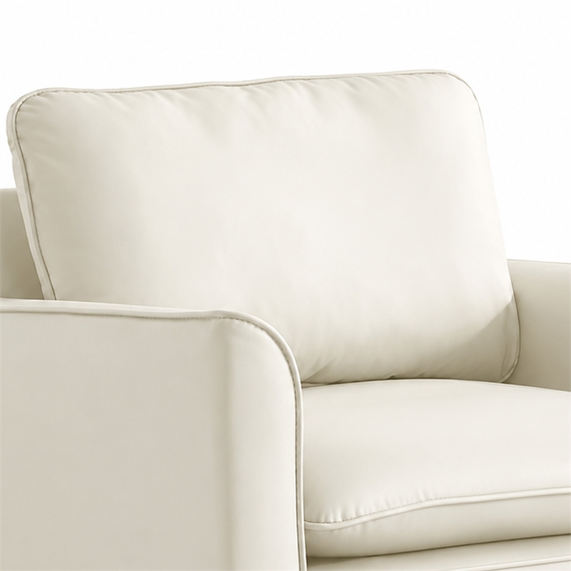 Pimi Sofa Chair Set of 2- Cream White Faux Leather- Retro Black Legs