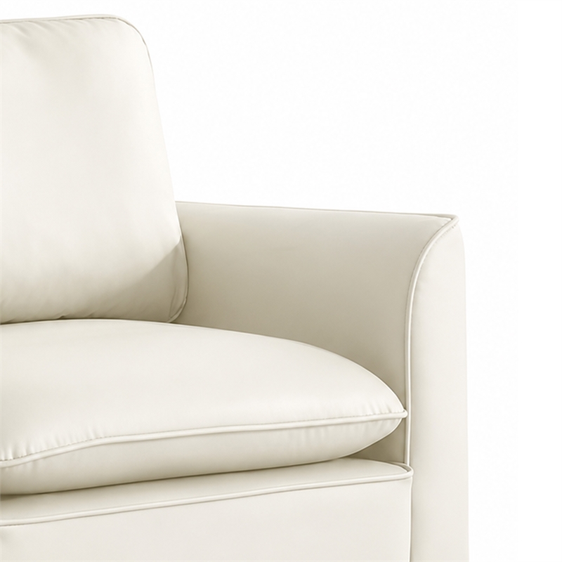 Pimi Sofa Chair Set of 2- Cream White Faux Leather- Retro Black Legs