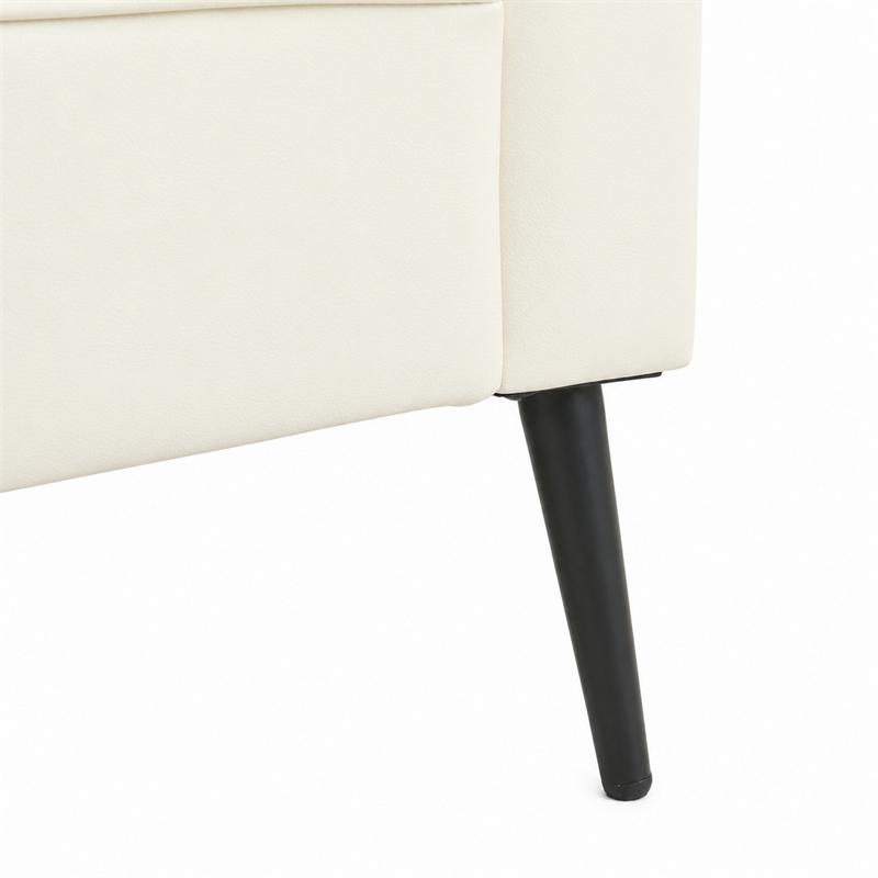 Pimi Sofa Chair Set of 2- Cream White Faux Leather- Retro Black Legs
