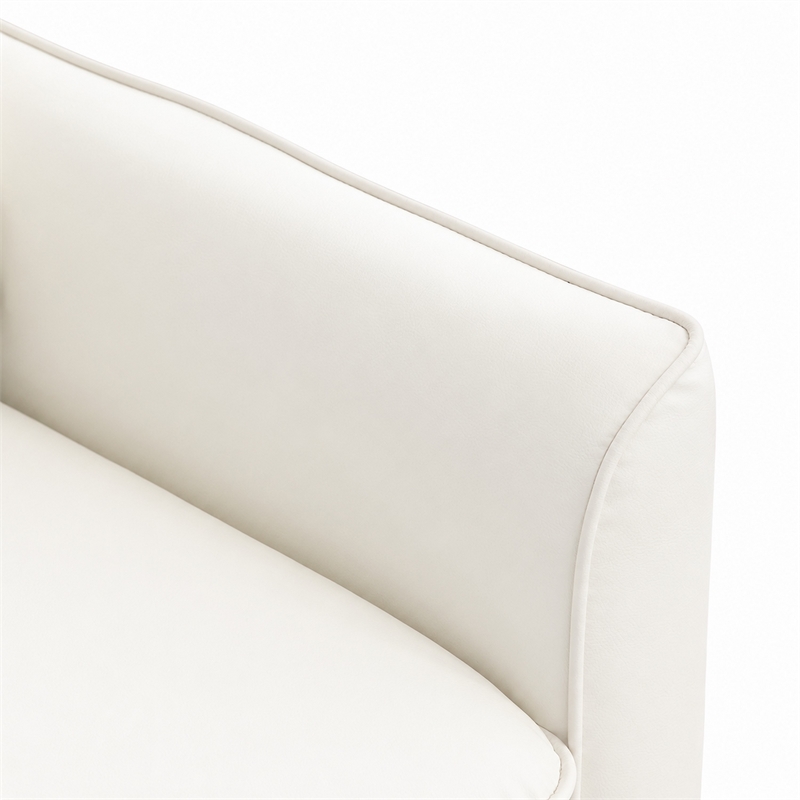 Pimi Sofa Chair Set of 2- Cream White Faux Leather- Retro Black Legs